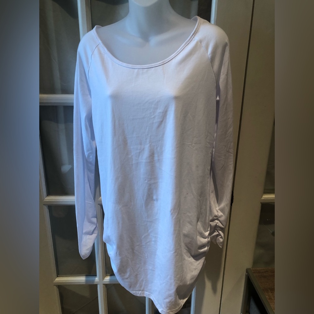 Womens white long sleeve side ruched bodycon mini dress in size large